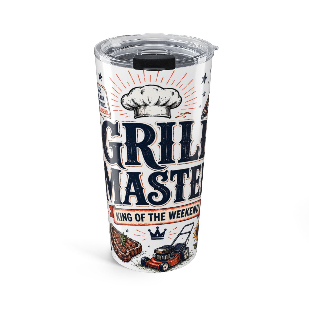 Grill Master 20oz Tumbler — Father's Day Gift for Dad — Insulated Stainless Steel Travel Cup — Front view — Photo 1