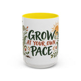 Grow At Your Own Pace Mug, Botanical Inspirational Coffee Cup, Encouragement Gift, 11oz 15oz Accent Mug — Front view — Photo 14