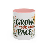 Grow At Your Own Pace Mug, Botanical Inspirational Coffee Cup, Encouragement Gift, 11oz 15oz Accent Mug — Front view — Photo 3