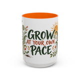 Grow At Your Own Pace Mug, Botanical Inspirational Coffee Cup, Encouragement Gift, 11oz 15oz Accent Mug — Front view — Photo 13