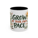 Grow At Your Own Pace Mug, Botanical Inspirational Coffee Cup, Encouragement Gift, 11oz 15oz Accent Mug — Front view — Photo 1