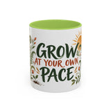Grow At Your Own Pace Mug, Botanical Inspirational Coffee Cup, Encouragement Gift, 11oz 15oz Accent Mug — Front view — Photo 15