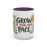 Grow At Your Own Pace Mug, Botanical Inspirational Coffee Cup, Encouragement Gift, 11oz 15oz Accent Mug — Front view — Photo 17