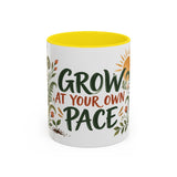 Grow At Your Own Pace Mug, Botanical Inspirational Coffee Cup, Encouragement Gift, 11oz 15oz Accent Mug — Front view — Photo 12