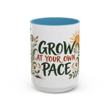 Grow At Your Own Pace Mug, Botanical Inspirational Coffee Cup, Encouragement Gift, 11oz 15oz Accent Mug — Front view — Photo 10