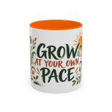 Grow At Your Own Pace Mug, Botanical Inspirational Coffee Cup, Encouragement Gift, 11oz 15oz Accent Mug — Front view — Photo 11