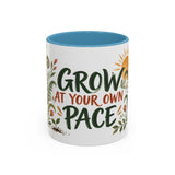 Grow At Your Own Pace Mug, Botanical Inspirational Coffee Cup, Encouragement Gift, 11oz 15oz Accent Mug — Front view — Photo 9