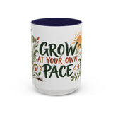 Grow At Your Own Pace Mug, Botanical Inspirational Coffee Cup, Encouragement Gift, 11oz 15oz Accent Mug — Front view — Photo 6