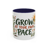 Grow At Your Own Pace Mug, Botanical Inspirational Coffee Cup, Encouragement Gift, 11oz 15oz Accent Mug — Front view — Photo 2