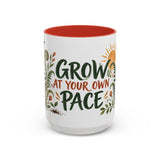 Grow At Your Own Pace Mug, Botanical Inspirational Coffee Cup, Encouragement Gift, 11oz 15oz Accent Mug — Front view — Photo 8