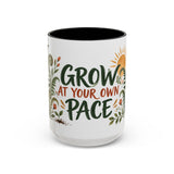 Grow At Your Own Pace Mug, Botanical Inspirational Coffee Cup, Encouragement Gift, 11oz 15oz Accent Mug — Front view — Photo 5