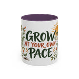 Grow At Your Own Pace Mug, Botanical Inspirational Coffee Cup, Encouragement Gift, 11oz 15oz Accent Mug — Front view — Photo 16