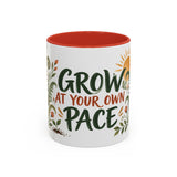 Grow At Your Own Pace Mug, Botanical Inspirational Coffee Cup, Encouragement Gift, 11oz 15oz Accent Mug — Front view — Photo 4