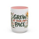 Grow At Your Own Pace Mug, Botanical Inspirational Coffee Cup, Encouragement Gift, 11oz 15oz Accent Mug — Front view — Photo 7