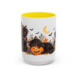 Halloween Black Cat Mug, Pumpkin Moon, Cute Animal Lover Gift, Watercolor Ceramic Coffee Cup, 11oz 15oz — 15oz / Yellow — front