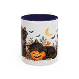 Halloween Black Cat Mug, Pumpkin Moon, Cute Animal Lover Gift, Watercolor Ceramic Coffee Cup, 11oz 15oz — 11oz / Navy — front