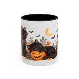 Halloween Black Cat Mug, Pumpkin Moon, Cute Animal Lover Gift, Watercolor Ceramic Coffee Cup, 11oz 15oz — 11oz / Black — front