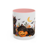 Halloween Black Cat Mug, Pumpkin Moon, Cute Animal Lover Gift, Watercolor Ceramic Coffee Cup, 11oz 15oz — 11oz / Pink — front