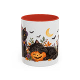 Halloween Black Cat Mug, Pumpkin Moon, Cute Animal Lover Gift, Watercolor Ceramic Coffee Cup, 11oz 15oz — 11oz / Red — front