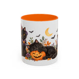 Halloween Black Cat Mug, Pumpkin Moon, Cute Animal Lover Gift, Watercolor Ceramic Coffee Cup, 11oz 15oz — 11oz / Orange — front