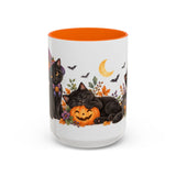 Halloween Black Cat Mug, Pumpkin Moon, Cute Animal Lover Gift, Watercolor Ceramic Coffee Cup, 11oz 15oz — 15oz / Orange — front