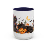 Halloween Black Cat Mug, Pumpkin Moon, Cute Animal Lover Gift, Watercolor Ceramic Coffee Cup, 11oz 15oz — 15oz / Navy — front