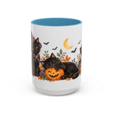 Halloween Black Cat Mug, Pumpkin Moon, Cute Animal Lover Gift, Watercolor Ceramic Coffee Cup, 11oz 15oz — 15oz / Light Blue — front