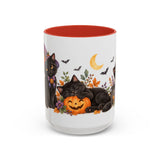 Halloween Black Cat Mug, Pumpkin Moon, Cute Animal Lover Gift, Watercolor Ceramic Coffee Cup, 11oz 15oz — 15oz / Red — front