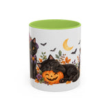 Halloween Black Cat Mug, Pumpkin Moon, Cute Animal Lover Gift, Watercolor Ceramic Coffee Cup, 11oz 15oz — 11oz / Light Green — front