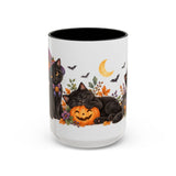 Halloween Black Cat Mug, Pumpkin Moon, Cute Animal Lover Gift, Watercolor Ceramic Coffee Cup, 11oz 15oz — 15oz / Black — front
