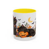 Halloween Black Cat Mug, Pumpkin Moon, Cute Animal Lover Gift, Watercolor Ceramic Coffee Cup, 11oz 15oz — 11oz / Yellow — front