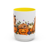 Halloween Capybara Mug, Pumpkin Patch, Cute Animal Lover Gift, Watercolor Ceramic Coffee Cup, 11oz 15oz — 15oz / Yellow — front