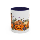 Halloween Capybara Mug, Pumpkin Patch, Cute Animal Lover Gift, Watercolor Ceramic Coffee Cup, 11oz 15oz — 11oz / Navy — front