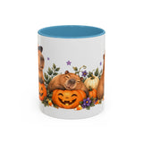Halloween Capybara Mug, Pumpkin Patch, Cute Animal Lover Gift, Watercolor Ceramic Coffee Cup, 11oz 15oz — 11oz / Light Blue — front