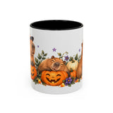Halloween Capybara Mug, Pumpkin Patch, Cute Animal Lover Gift, Watercolor Ceramic Coffee Cup, 11oz 15oz — 11oz / Black — front