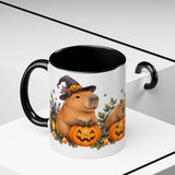 Halloween Capybara Mug, Pumpkin Patch, Cute Animal Lover Gift, Watercolor Ceramic Coffee Cup, 11oz 15oz — 11oz / Black — context-2