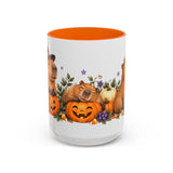 Halloween Capybara Mug, Pumpkin Patch, Cute Animal Lover Gift, Watercolor Ceramic Coffee Cup, 11oz 15oz — 15oz / Orange — front