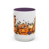 Halloween Capybara Mug, Pumpkin Patch, Cute Animal Lover Gift, Watercolor Ceramic Coffee Cup, 11oz 15oz — 15oz / Purple — front