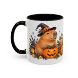 Halloween Capybara Mug, Pumpkin Patch, Cute Animal Lover Gift, Watercolor Ceramic Coffee Cup, 11oz 15oz — 11oz / Black — left