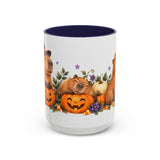 Halloween Capybara Mug, Pumpkin Patch, Cute Animal Lover Gift, Watercolor Ceramic Coffee Cup, 11oz 15oz — 15oz / Navy — front