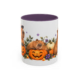 Halloween Capybara Mug, Pumpkin Patch, Cute Animal Lover Gift, Watercolor Ceramic Coffee Cup, 11oz 15oz — 11oz / Purple — front