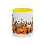 Halloween Capybara Mug, Pumpkin Patch, Cute Animal Lover Gift, Watercolor Ceramic Coffee Cup, 11oz 15oz — 11oz / Yellow — front