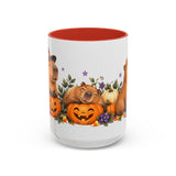 Halloween Capybara Mug, Pumpkin Patch, Cute Animal Lover Gift, Watercolor Ceramic Coffee Cup, 11oz 15oz — 15oz / Red — front
