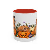 Halloween Capybara Mug, Pumpkin Patch, Cute Animal Lover Gift, Watercolor Ceramic Coffee Cup, 11oz 15oz — 11oz / Red — front