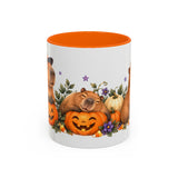 Halloween Capybara Mug, Pumpkin Patch, Cute Animal Lover Gift, Watercolor Ceramic Coffee Cup, 11oz 15oz — 11oz / Orange — front
