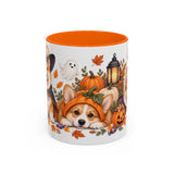 Halloween Corgi Mug, Candy Parade, Cute Animal Lover Gift, Watercolor Ceramic Coffee Cup, 11oz 15oz — 11oz / Orange — front