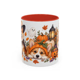 Halloween Corgi Mug, Candy Parade, Cute Animal Lover Gift, Watercolor Ceramic Coffee Cup, 11oz 15oz — 11oz / Red — front