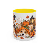 Halloween Corgi Mug, Candy Parade, Cute Animal Lover Gift, Watercolor Ceramic Coffee Cup, 11oz 15oz — 11oz / Yellow — front