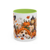 Halloween Corgi Mug, Candy Parade, Cute Animal Lover Gift, Watercolor Ceramic Coffee Cup, 11oz 15oz — 11oz / Light Green — front