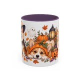 Halloween Corgi Mug, Candy Parade, Cute Animal Lover Gift, Watercolor Ceramic Coffee Cup, 11oz 15oz — 11oz / Purple — front